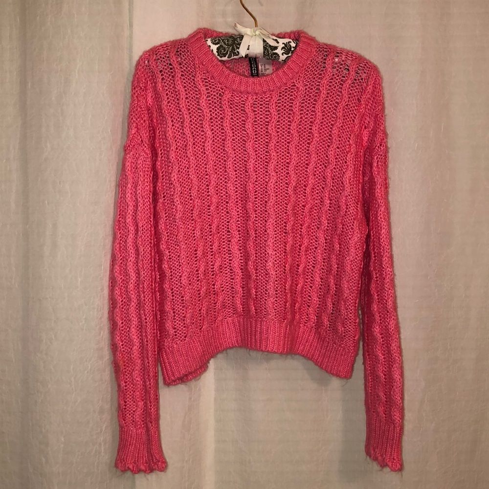 H&M Divided XS Cable Knit Pink Crewneck Pullover Sweater